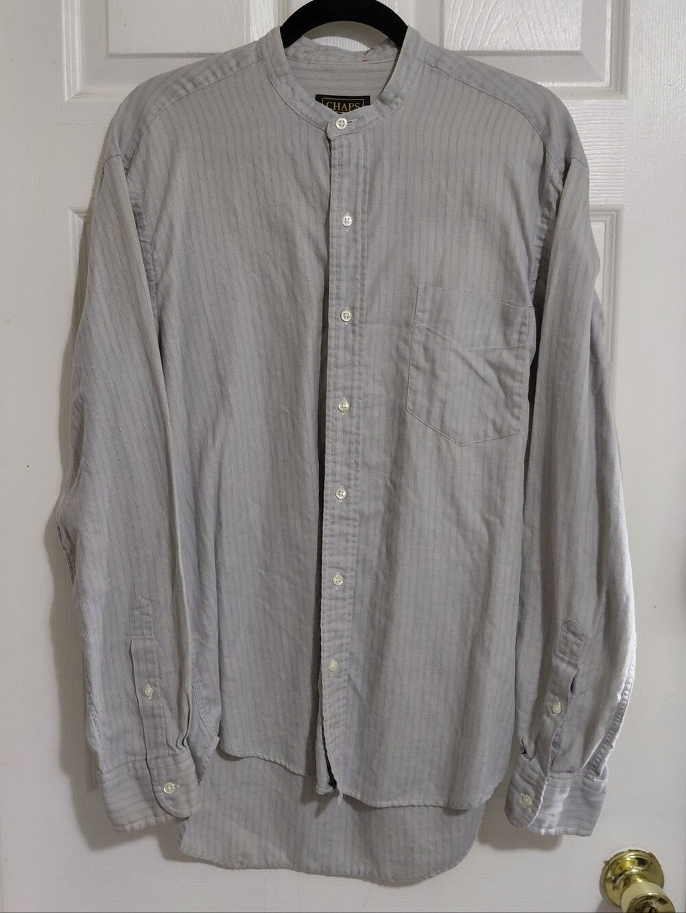 Vintage Distress Chaps Ralph Lauren Mandarin Collar Pin Strip Button Down Shirt